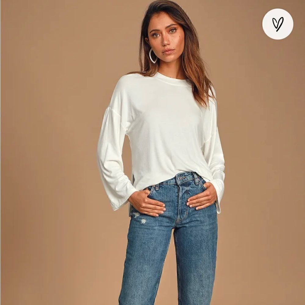 Lulus mercurio white long sleeve ribbed top